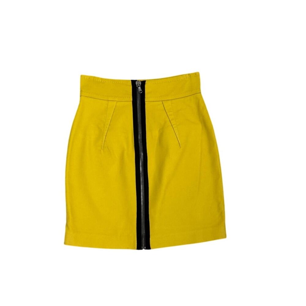 3.1 Phillip Lim Front Zip Mustard Yellow Cotton High Waist Mini Skirt Size 2